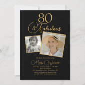 80 and Fabulous 80th Birthday Gold Script 2 Photo Kaart (Voorkant)