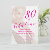 80 and Fabulous Birthday Pink Photo Overlay Script Kaart (Staand voorkant)