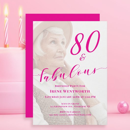 80 and Fabulous Birthday Pink Photo Overlay Script Kaart