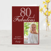80 and Fabulous Elegant Red 80th Birthday Foto Kaart (Gele Bloem)