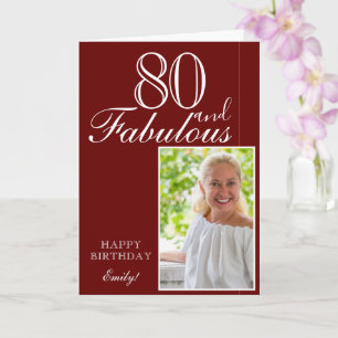 80 and Fabulous Elegant Red 80th Birthday Foto Kaart