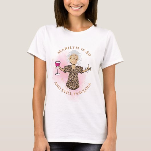 80 and Fabulous Ethnic Female Cartoon Birthday  T-shirt (Voorkant)