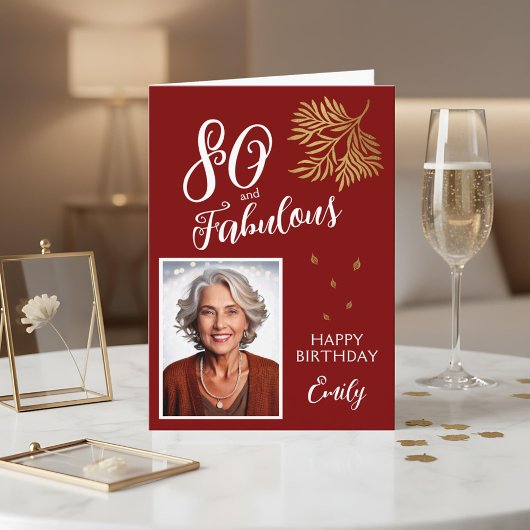 80 and Fabulous Foliage 80th Birthday Photo Card Kaart