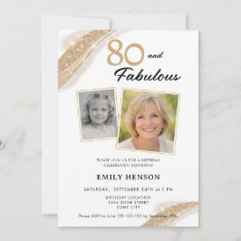 80 and Fabulous Gold 2 Photo Birthday Kaart