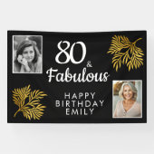 80 and Fabulous Gold Foliage 2 Foto 80e verjaardag Spandoek (Horizontaal)