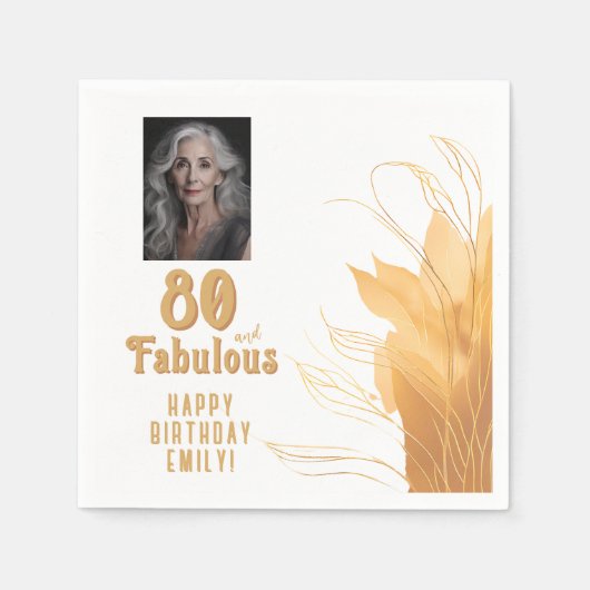 80 and Fabulous Gold Foliage 80th Birthday Foto Servet (Voorkant)