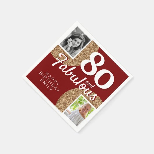 80 and Fabulous Gold Glitter 2 Photo 80th Birthday Servet (Hoek)