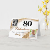 80 and Fabulous Gold Glitter Photo 80th Birthday Kaart (Gele Bloem)