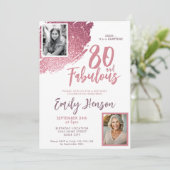 80 and Fabulous Pink Glitter 2 Foto 80e verjaardag Kaart (Staand voorkant)