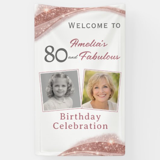 80 and Fabulous Rose Gold Birthday Welcome Photo Spandoek (Verticaal)