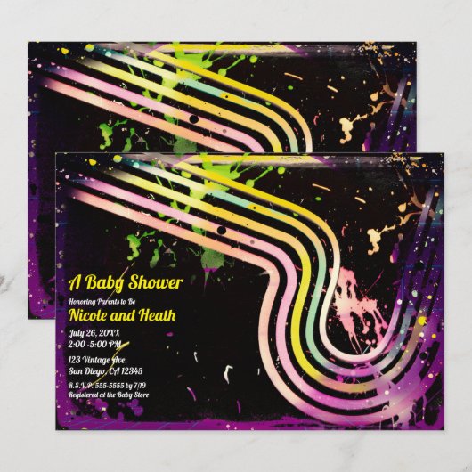 80-Baby shower met Grunge Color Splatter Retro Kaart (Voorkant / Achterkant)
