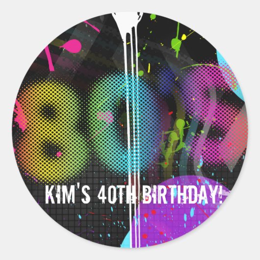 80 Bash Retro Rainbow Splash Birthday Party Ronde Sticker (Voorkant)