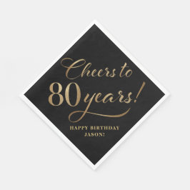 80 Birthday Glitter Zwart en Goud Servet