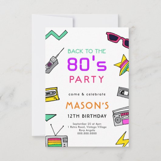 '80' Birthday Party Invitation Retro Thema Kaart (Voorkant)