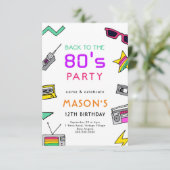 '80' Birthday Party Invitation Retro Thema Kaart (Staand voorkant)