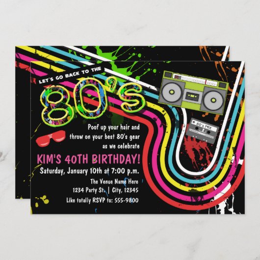 '80' Birthday Party Retro Grunge Event Party Kaart (Voorkant / Achterkant)