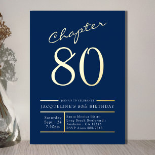 80 Blauw 80ste Verjaardagsfeest Goud Folie Uitnodiging