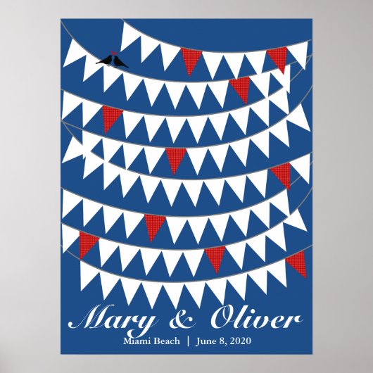 80 Bunting Red Blue Wedding Guest Book Alternative Poster (Voorkant)