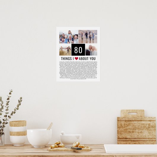 80 dingen waar ik van hou | 80e verjaardag poster (Keuken)