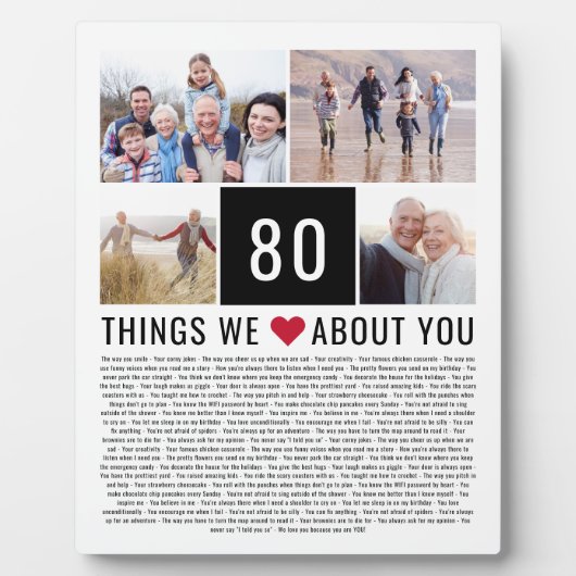 80 dingen waar we van houden | 80e verjaardag fotoplaat (Voorkant)