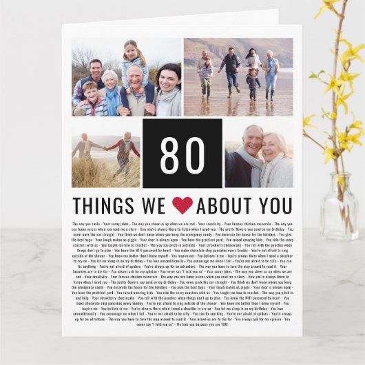 80 dingen waar we van houden | 80e verjaardag kaart (Gele Bloem)