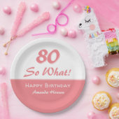 80 dus wat een grappig Gezegde Script Pink 80th Bi Papieren Bordje (Feest)