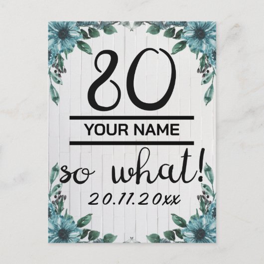 80 Dus Wat - Grappige 80e Verjaardag Briefkaart (Voorkant)