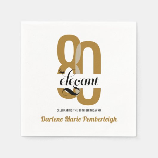 80 & Elegant Goud Zwart 80ste Verjaardagsfeest Servet (Voorkant)