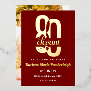 80 & Elegant pioen 80e verjaardag Ruby rood goud Folie Uitnodiging