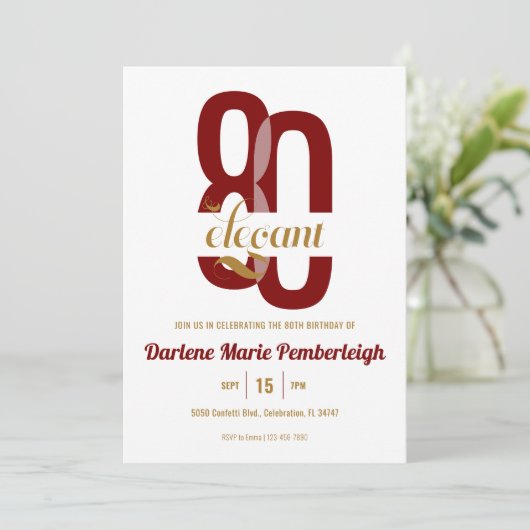 80 & Elegant Ruby Rood Goud 80ste Verjaardag Kaart (Staand voorkant)