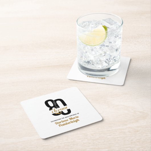 80 & Elegant Zwart Goud 80ste Verjaardagsfeest Kartonnen Onderzetters (Insitu)