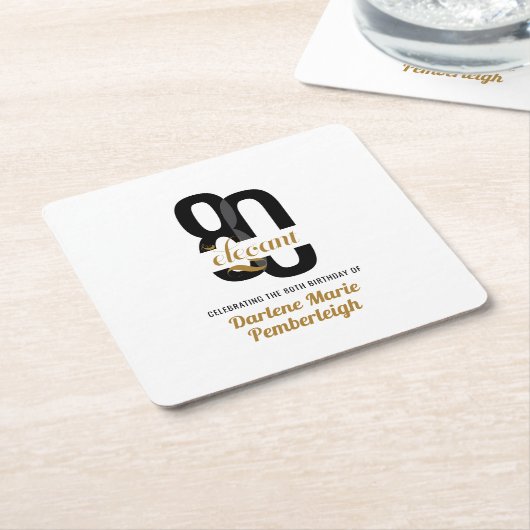 80 & Elegant Zwart Goud 80ste Verjaardagsfeest Kartonnen Onderzetters (Schuin)