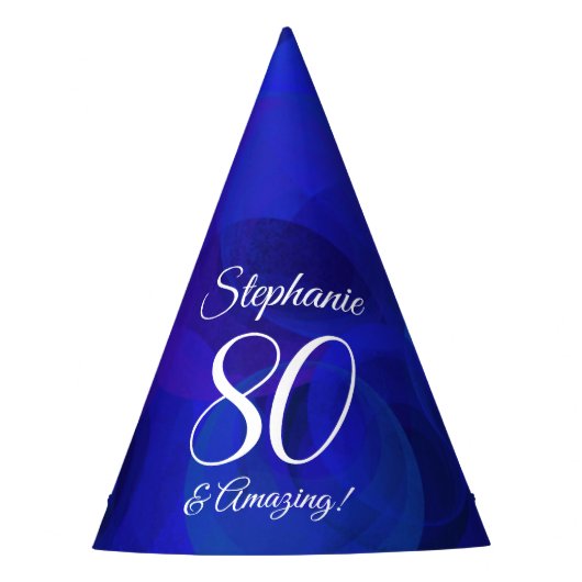 80 en Amazing Elegant Royal Blue Birthday Feesthoedjes (Voorkant)