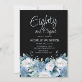 80 en Elegant Stofblauw Wit Bloemmotief Zwart Kaart (Voorkant)