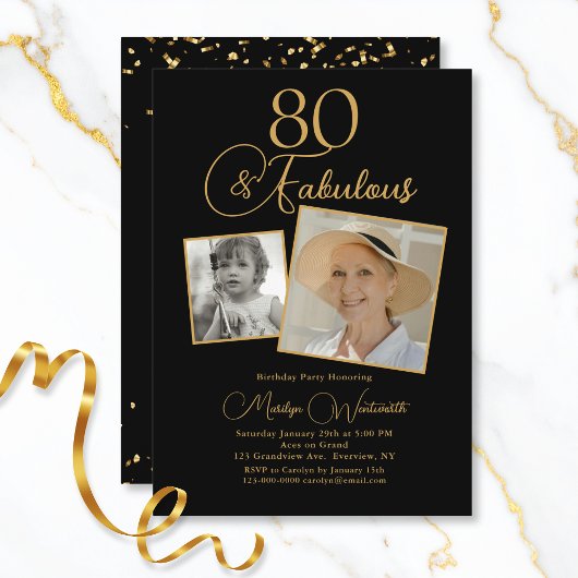 80 en Fabulous 80ste verjaardag Gouden script 2 fo Kaart