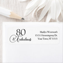 80 en Fabulous 80ste verjaardag Zwart Script Adres