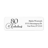 80 en Fabulous 80ste verjaardag Zwart Script Adres Etiket (Voorkant)