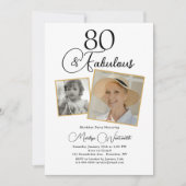 80 en Fabulous 80ste verjaardag Zwart Script Foto Kaart (Voorkant)