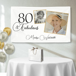 80 en Fabulous 80ste verjaardag Zwart script foto Spandoek