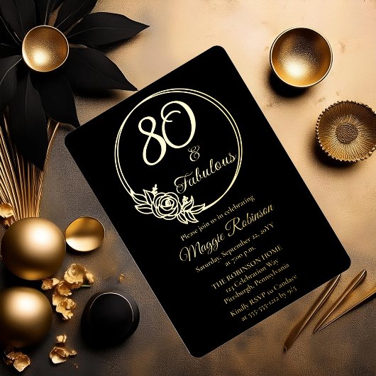 80 en Fabulous 80ste verjaardagsfeestje gestempeld Folie Uitnodiging