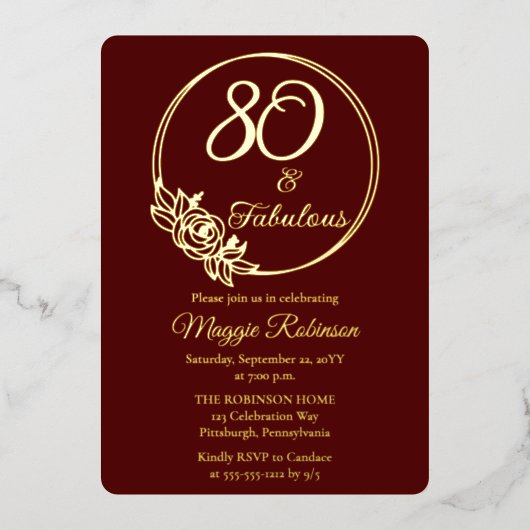 80 en Fabulous 80ste verjaardagsfeestje gestempeld Folie Uitnodiging (Voorkant)