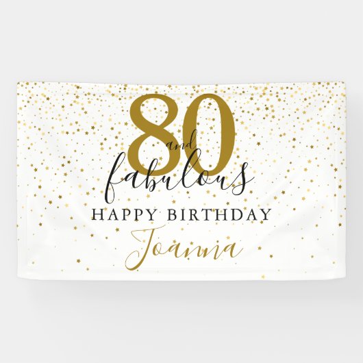 80 en Fabulous Birthday Elegant Gold en Black Spandoek (Horizontaal)