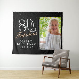 80 en Fabulous Black 80th Birthday-fotoachtergrond Wandkleed