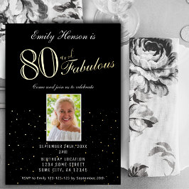 80 en Fabulous Black 80th Birthday Gold Folie Uitnodiging