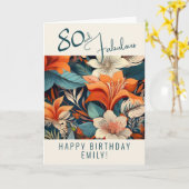 80 en Fabulous Bloem Patroon Verjaardag Kaart (Gele Bloem)