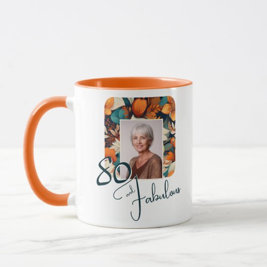 80 en Fabulous Bloemmotief Verjaardagsfoto Mok (Links)