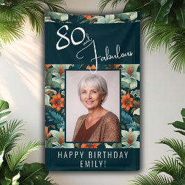 80 en Fabulous Bloemmotief Verjaardagsfoto Spandoek