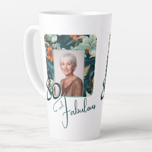 80 en Fabulous Bloempatroon Verjaardagsfoto Latte Mok
