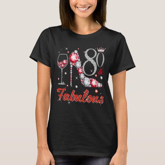 80 en Fabulous Diamond High Heels Happy 80th Birt T-shirt (Voorkant)