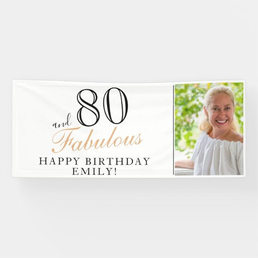80 en Fabulous Elegant 80th Birthday Foto Spandoek (Horizontaal)